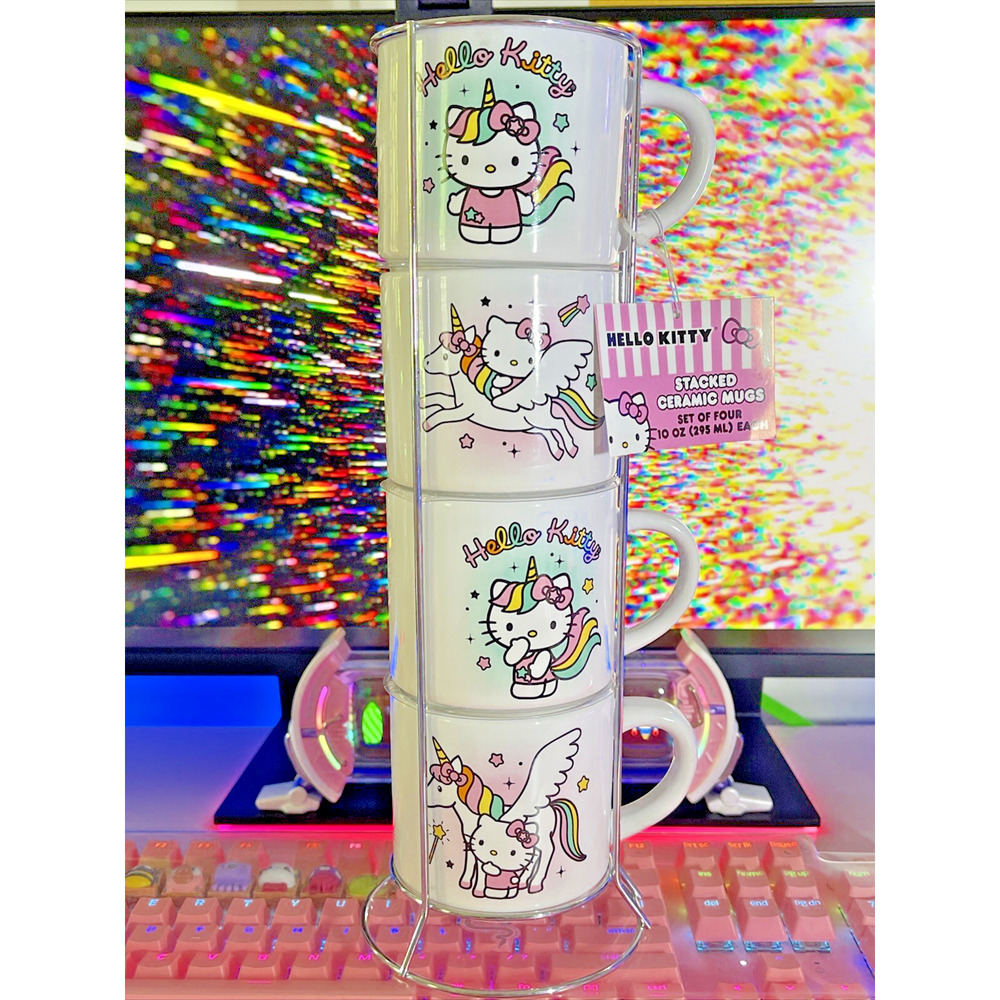 Sanrio Hello Kitty Mugs Cup Coffee Pastel Stacked Set 4 Unicorn Stand 2023 10oz
